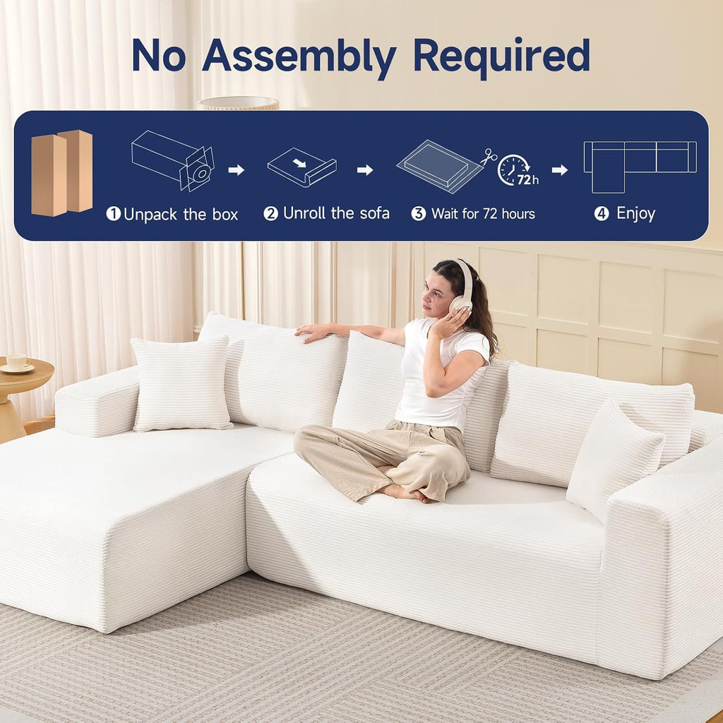 Brage Living 2025 New 108' Cloud Couch Sectional, Comfy Boneless Modular Sectional Sofa with L-Shaped Chaise, Deep Seat Couch for Living Room, No Assembly Required (Beige, Left Facing Chaise)