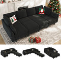 Sectional Sleeper Sofa, 8 Seaters Modular Sleeper Sofa Couch, Comfy Sectionals Couches Bed, Convertible Sofas with Ottomans, Modular Sectional Couches for Living Room, Black