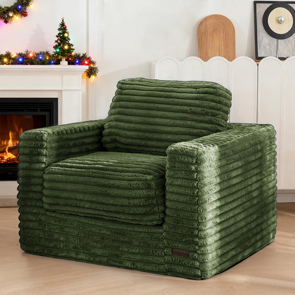 MAXYOYO Giant Bean Bag Chair for Adults, Upholstered Floor Sofa with Pillows and Armrests, Large Bean Bag Sofa Plush Chair Bean Bag Couch for Bedroom Living Room, Green