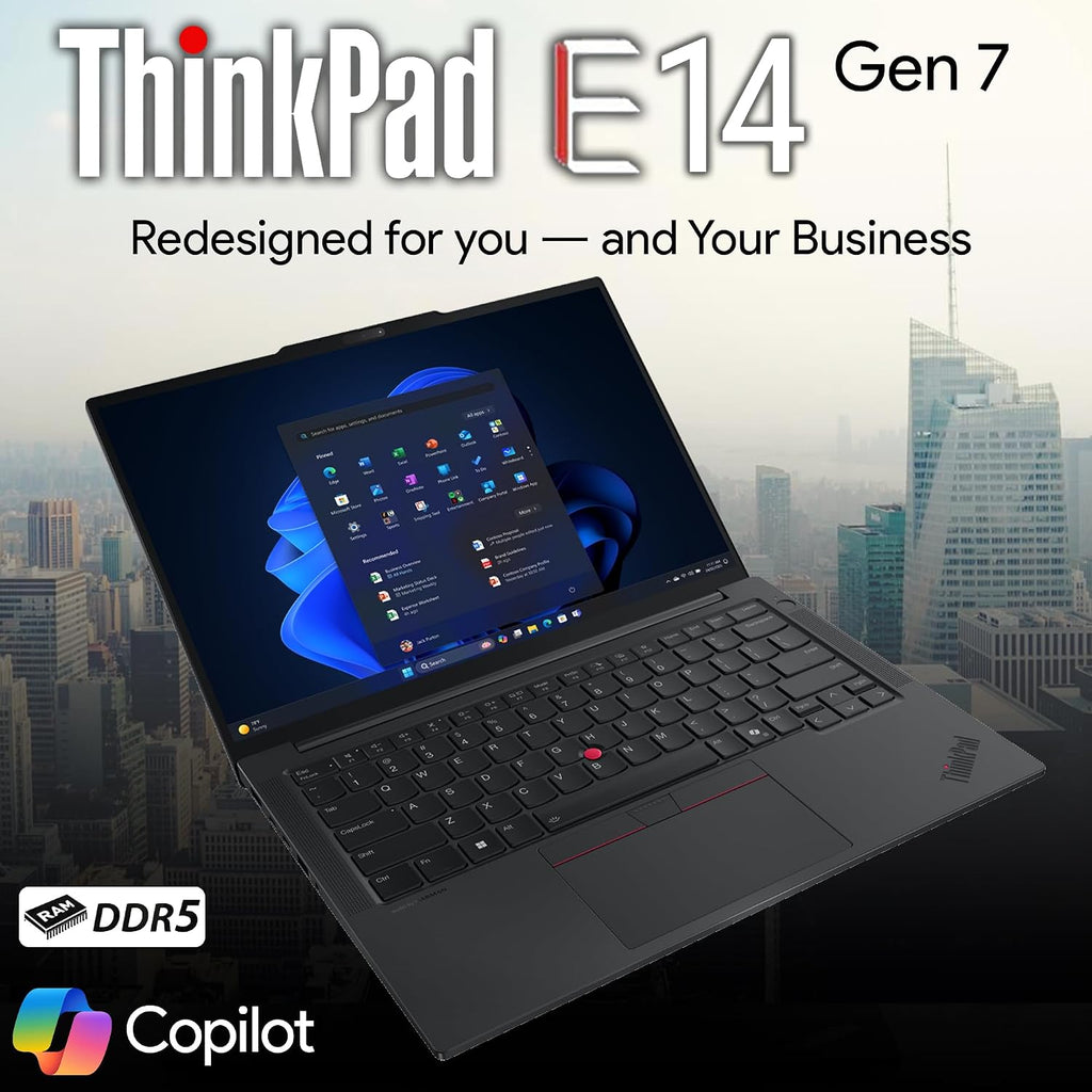 Lenovo ThinkPad E14 Gen 7 Business Laptop, 14' FHD+ Display, AMD Ryzen 7 250 (Beat i7-1255U), 16GB RAM, 512GB SSD, Backlit Keyboard, HDMI, RJ45, Wi-Fi 6E, Windows 11 Pro, Black