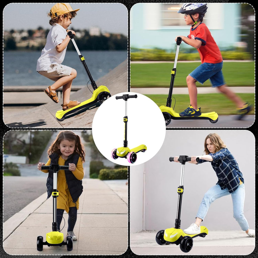 24V Electric Scooter for Kids w/150W Powerful Motor, Thumb Throttle, LCD Screen, Bluetooth, Light-Up Stem Deck & Wheels, 3 Adjustable Heights, 5MPH Safe Speed, 3 Wheel Electric Scooter for Kids