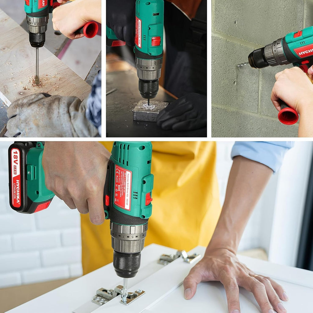 HYCHIKA Power Tool Combo Kit, 18 V Max Cordless Impact Wrench with 1/2 Impact Drivers,18V Cordless Hammer Drill Driver,2-Tool Power Tool Set