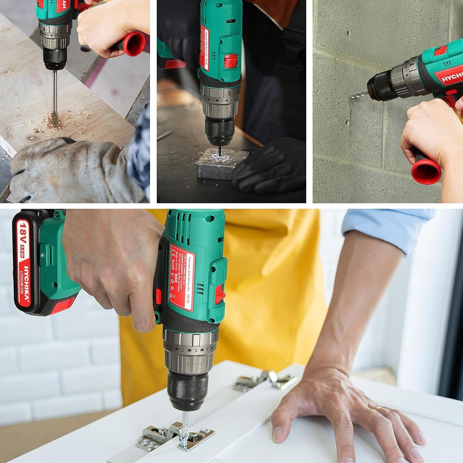 HYCHIKA Power Tool Combo Kit, 18 V Max Cordless Impact Wrench with 1/2 Impact Drivers,18V Cordless Hammer Drill Driver,2-Tool Power Tool Set