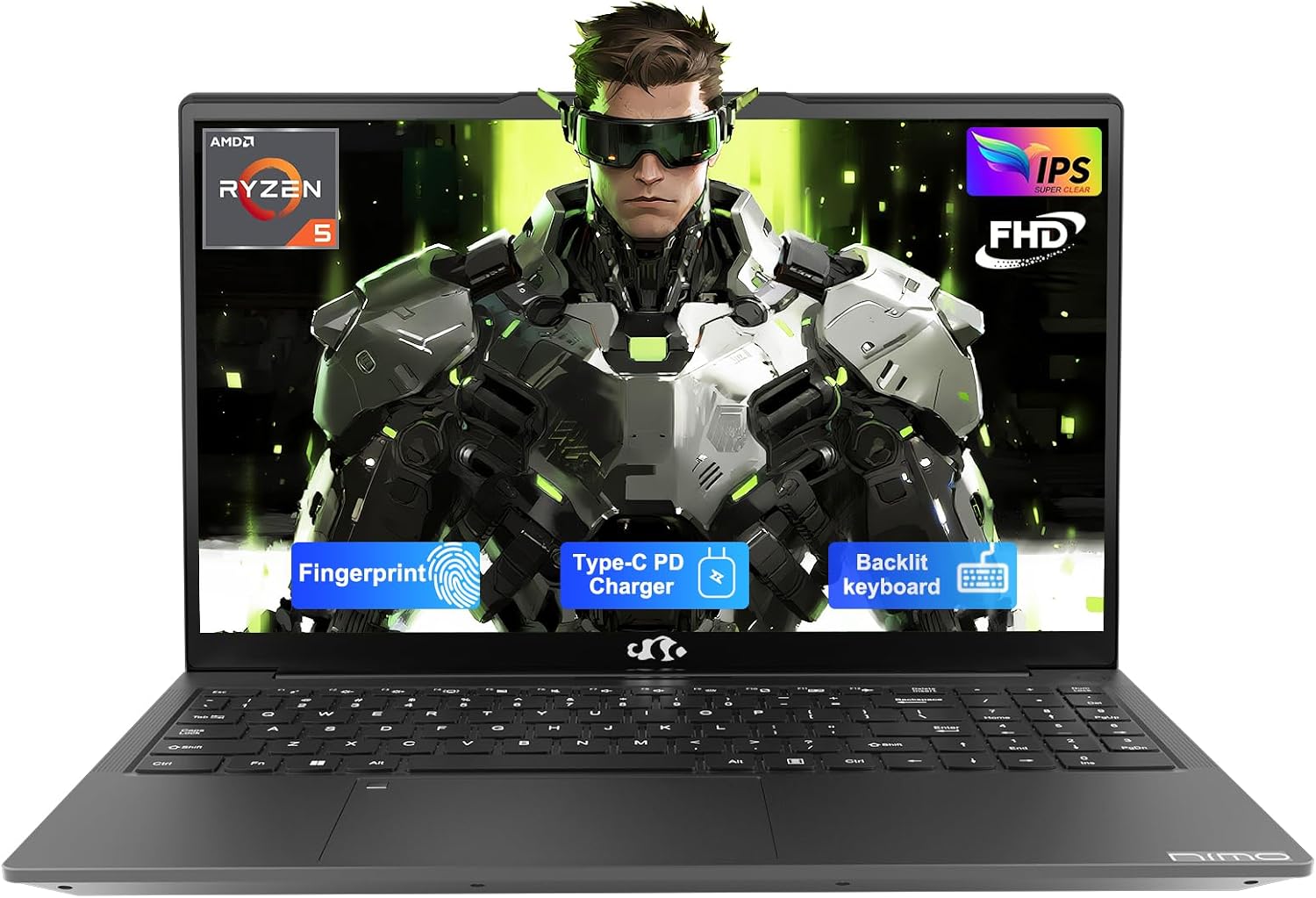 NIMO 15.6'' IPS FHD Laptop, 32GB RAM 1TB SSD AMD Ryzen 5(Beat i5-1135G7, 4 Cores Up to 3.7GHz) Student Computer with 65W Type-C, Fingerprint, Backlit Keyboard, BT5.2, for Home, 2 Years Warranty