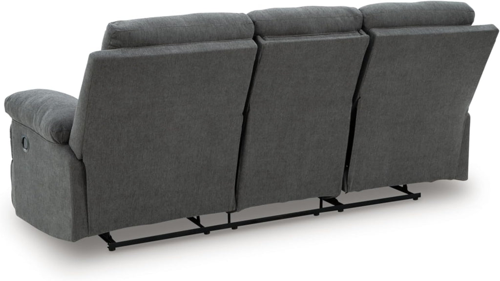 Signature Design by Ashley Yarrow Lane Classic Chenille Manual Pull Tab Reclining Sofa with Drop Down Table and USB Charging, Gray