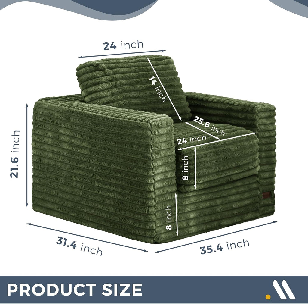 MAXYOYO Giant Bean Bag Chair for Adults, Upholstered Floor Sofa with Pillows and Armrests, Large Bean Bag Sofa Plush Chair Bean Bag Couch for Bedroom Living Room, Green