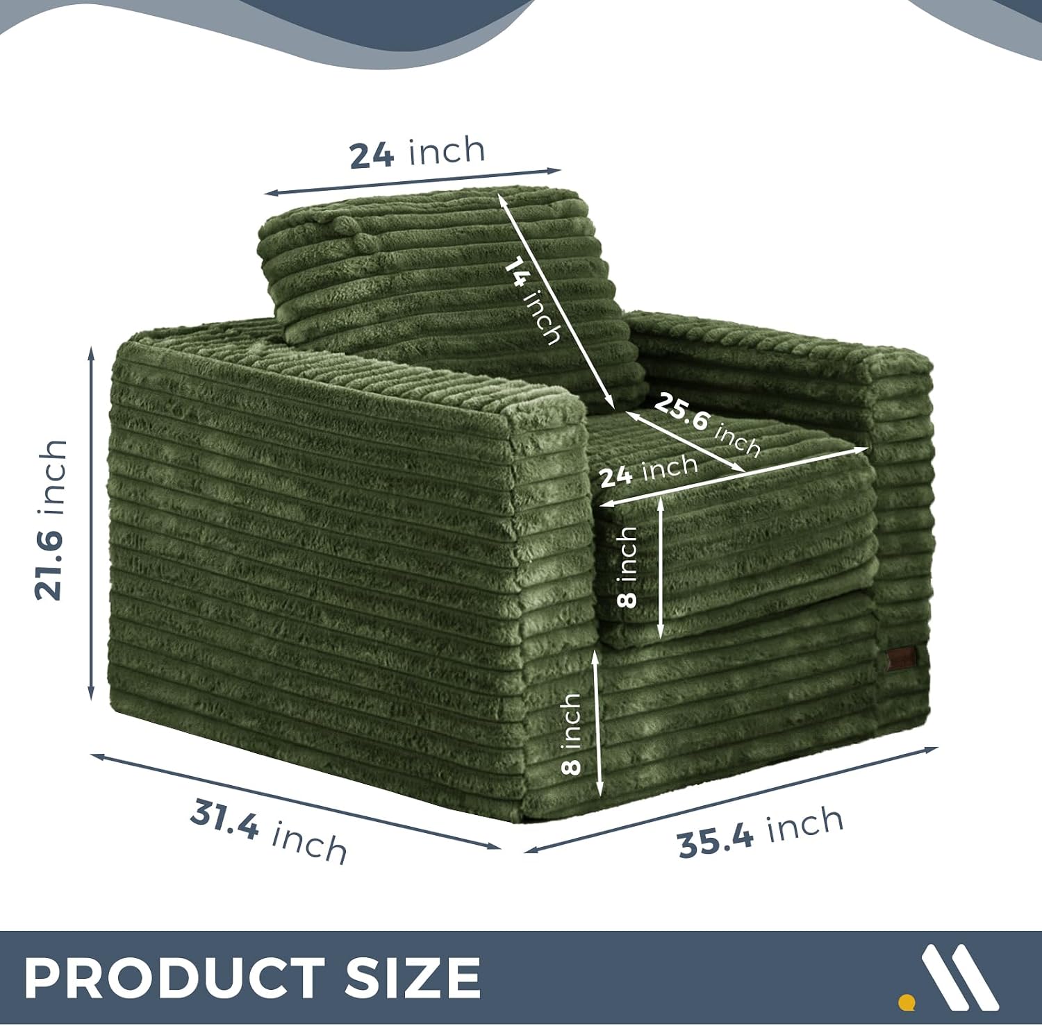 MAXYOYO Giant Bean Bag Chair for Adults, Upholstered Floor Sofa with Pillows and Armrests, Large Bean Bag Sofa Plush Chair Bean Bag Couch for Bedroom Living Room, Green