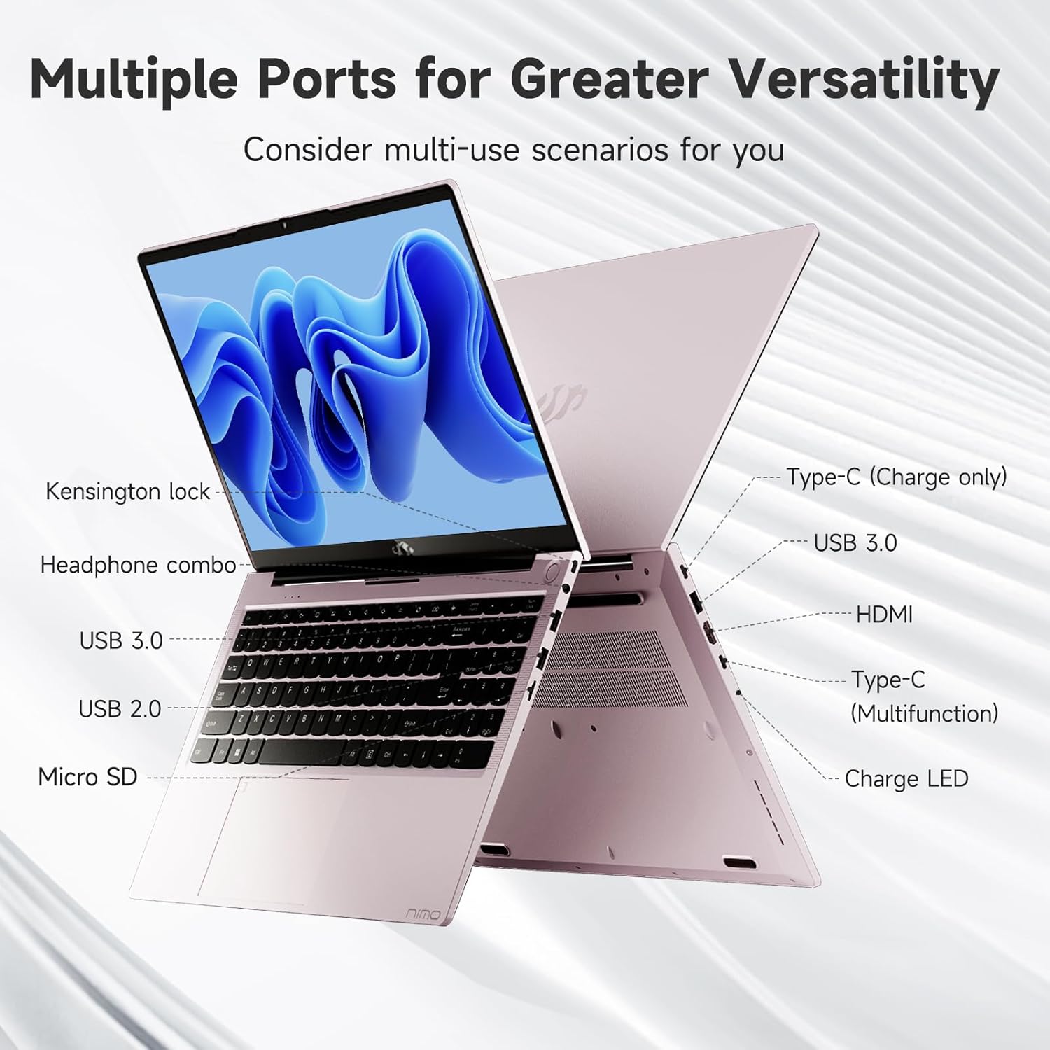 NIMO 15.6' IPS FHD Laptop, Intel 6 Cores i3-1215U (Up to 4.4GHz, Beats R5 7520U,) 8GB RAM 256GB SSD Computer with 180° Open Angle 65W Type C Backlit KB, Wi-Fi 6, Portable for School, Business, Home