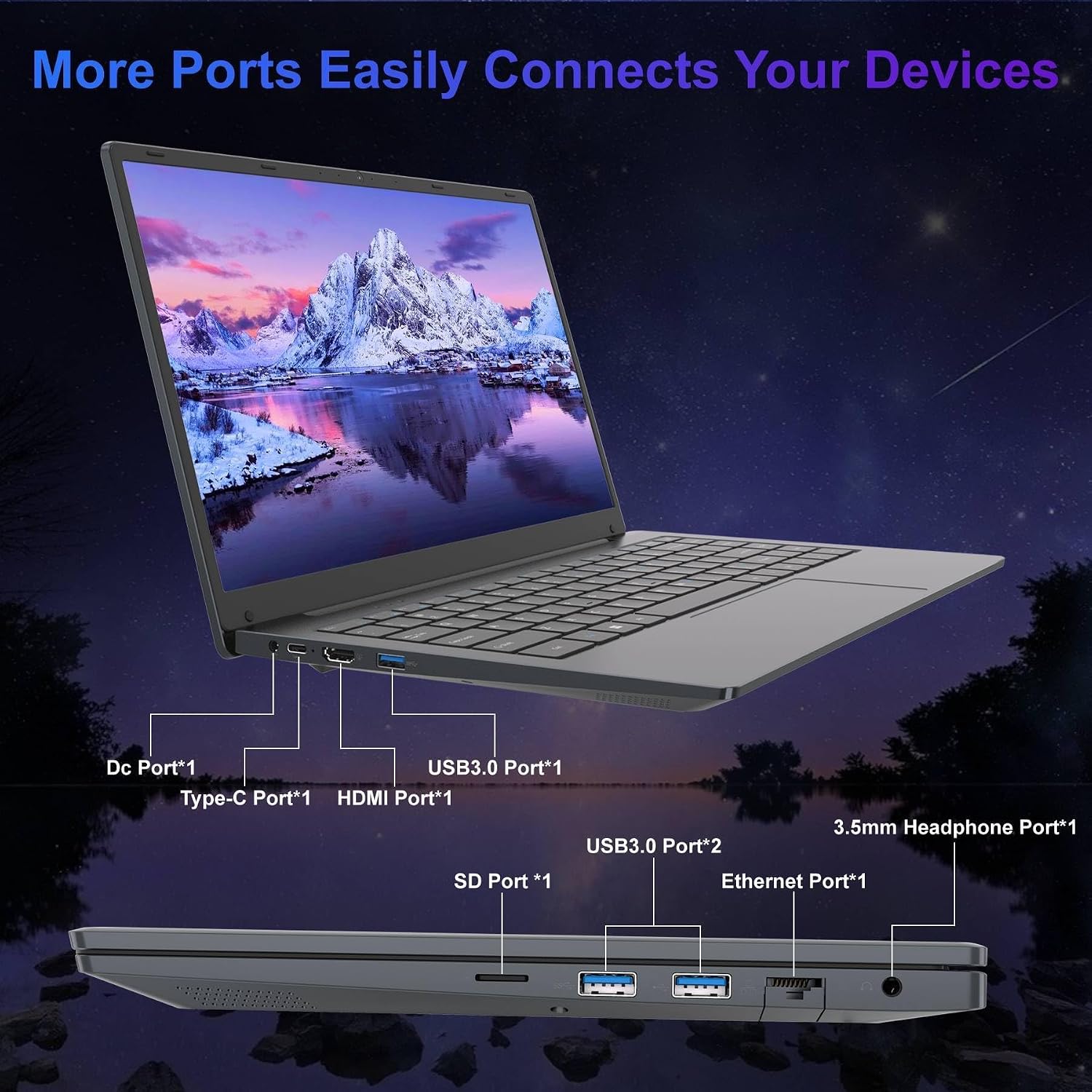 14.1' Laptop, Laptop Computer Core i7 Processor(Up to 2.7GHz), Student Laptop 8GB DDR3 256GB SSD, FHD IPS Laptop PC Wifi5 BT4.2 USB3.0 * 3 Ethernet Port*1 HDMI*1 SD Slot*1 Audio Jack*1
