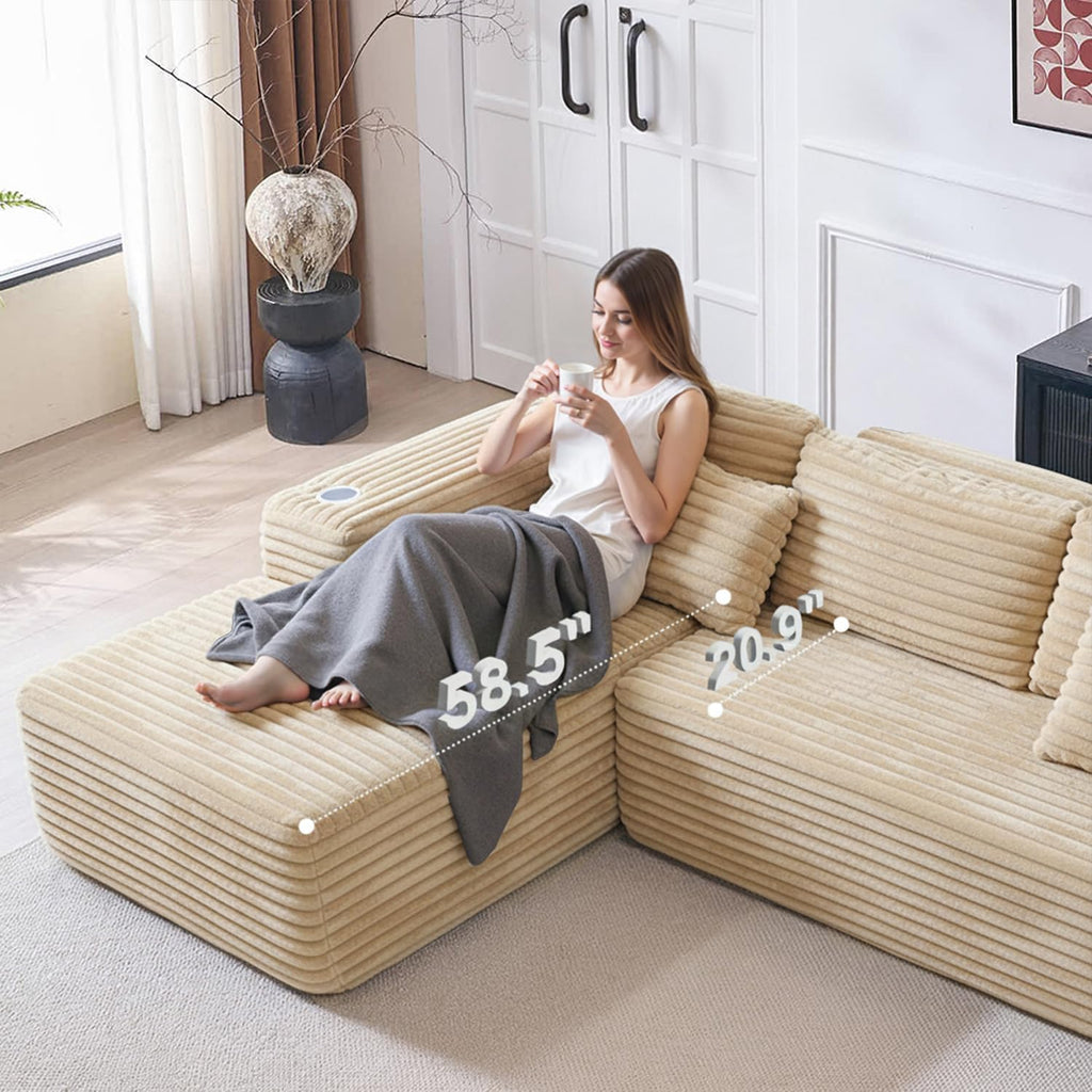 Cloud Sectional Couch with L-Shape Chaise, Modern Modular Sofa with Deep Seat, Built-in Cup Holder & Storage Pocket for Living Room Bedroom, No Assembly Required (Camel, Right Facing Chaise)