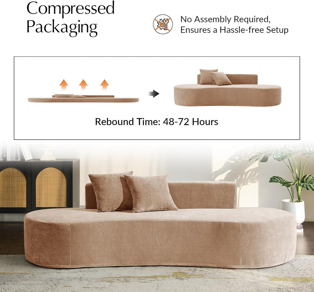 HULALA HOME 94.5' Curved Boneless Couch with Two Pillows, Oversized 3 Seater Compressed Foam Sofa with Deep Seat, Modern Cloud Couch for Living Room, No Assembly Required, Pink