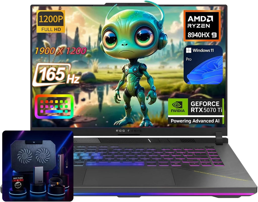 ASUS ROG Strix G16 Gaming Laptop - 16' 165Hz FHD+ - NVIDIA GeForce RTX 5070 Ti - AMD Ryzen 9 8940HX (up to 5.2 GHz) - Win11 Pro, Backlit KB, Wi-Fi 6E, w/Accessoires (32GB DDR5 RAM, 1TB SSD)