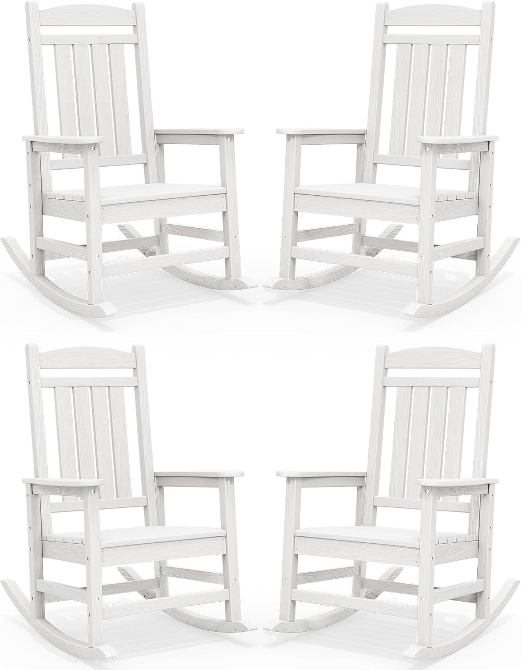 SERWALL Oversized Outdoor Rocking Chairs Set of 4, Oversized HDPE Porch Rockers for Adults, All-Weather Composite Patio Rocking Chairs, White