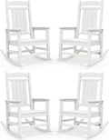 SERWALL Oversized Outdoor Rocking Chairs Set of 4, Oversized HDPE Porch Rockers for Adults, All-Weather Composite Patio Rocking Chairs, White