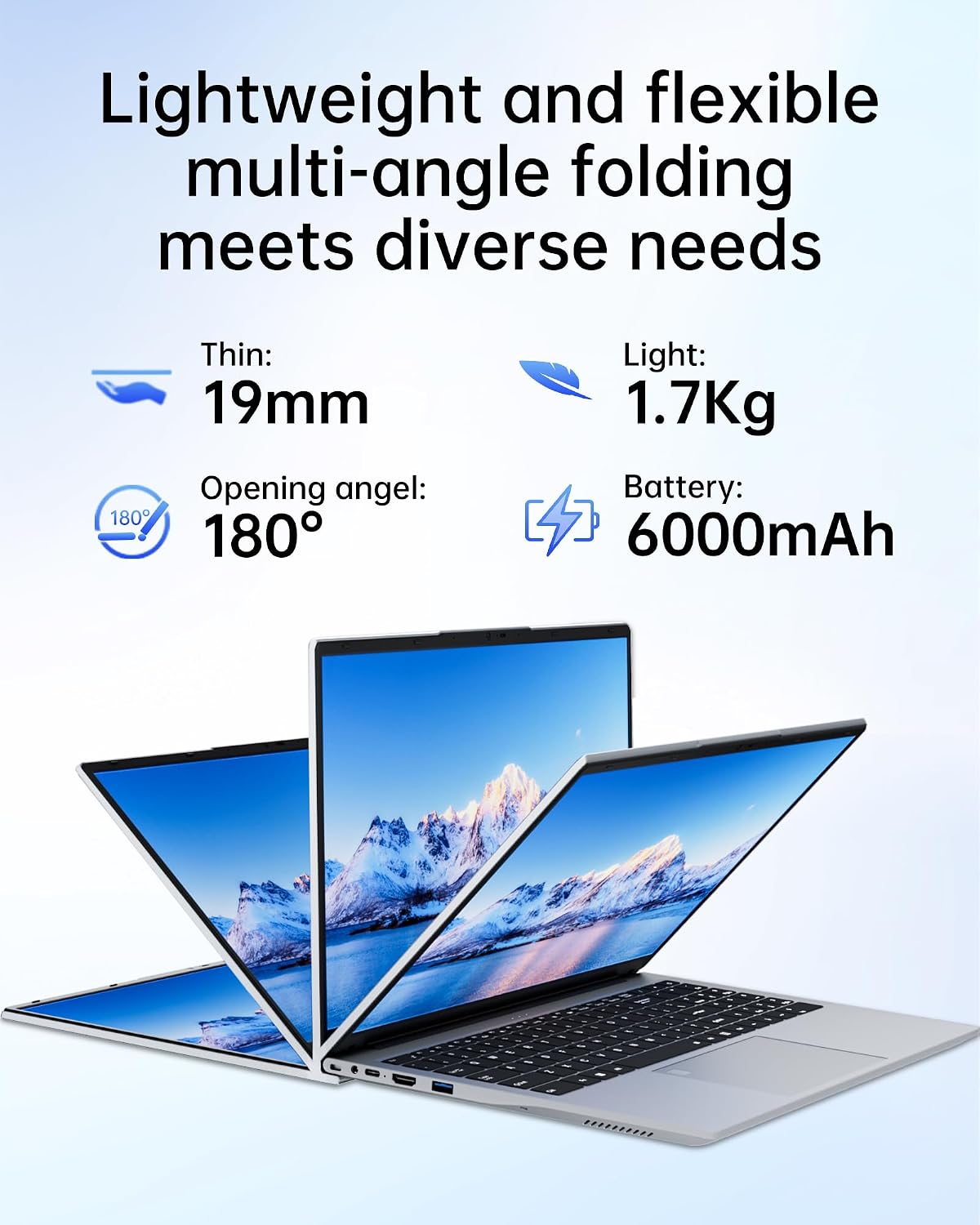 15.6' 32GB RAM+1TB Laptop Computer, Win11 2C4T AMD Radeon 3050E 1.7-3.4GHz Notebook Computer, Fingerprint Reader, 6000mAh Battery PC, WiFi 2.4/5GHz, Bluetooth 4.2, Silver