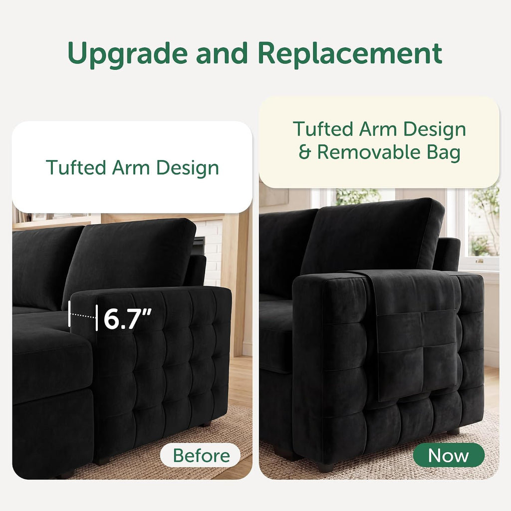HONBAY Sectional Sleeper Sofa with Pull-Out Bed Storage Chaise, 6 Seater Couch for Living Room, Black