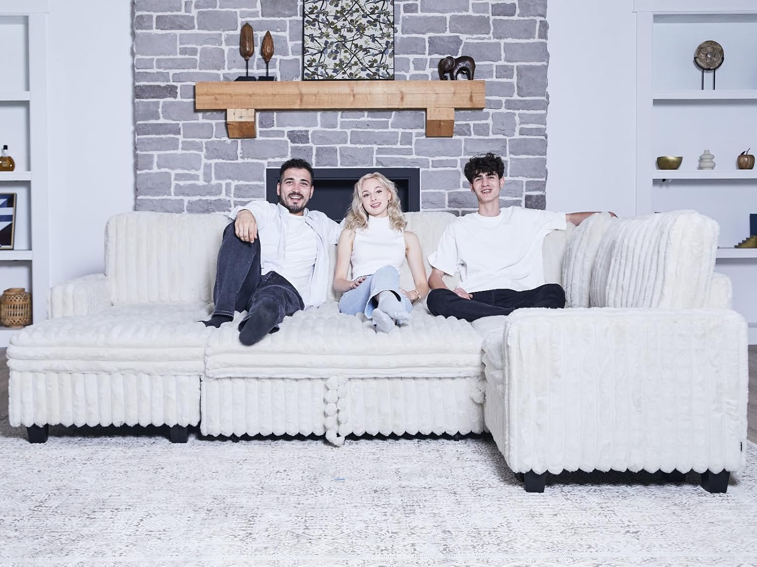 Belffin Corduroy Fabric Loveseat Module for Modular Sectional Couch for Living Room 2 Seater Modular with Storage Beige Couch