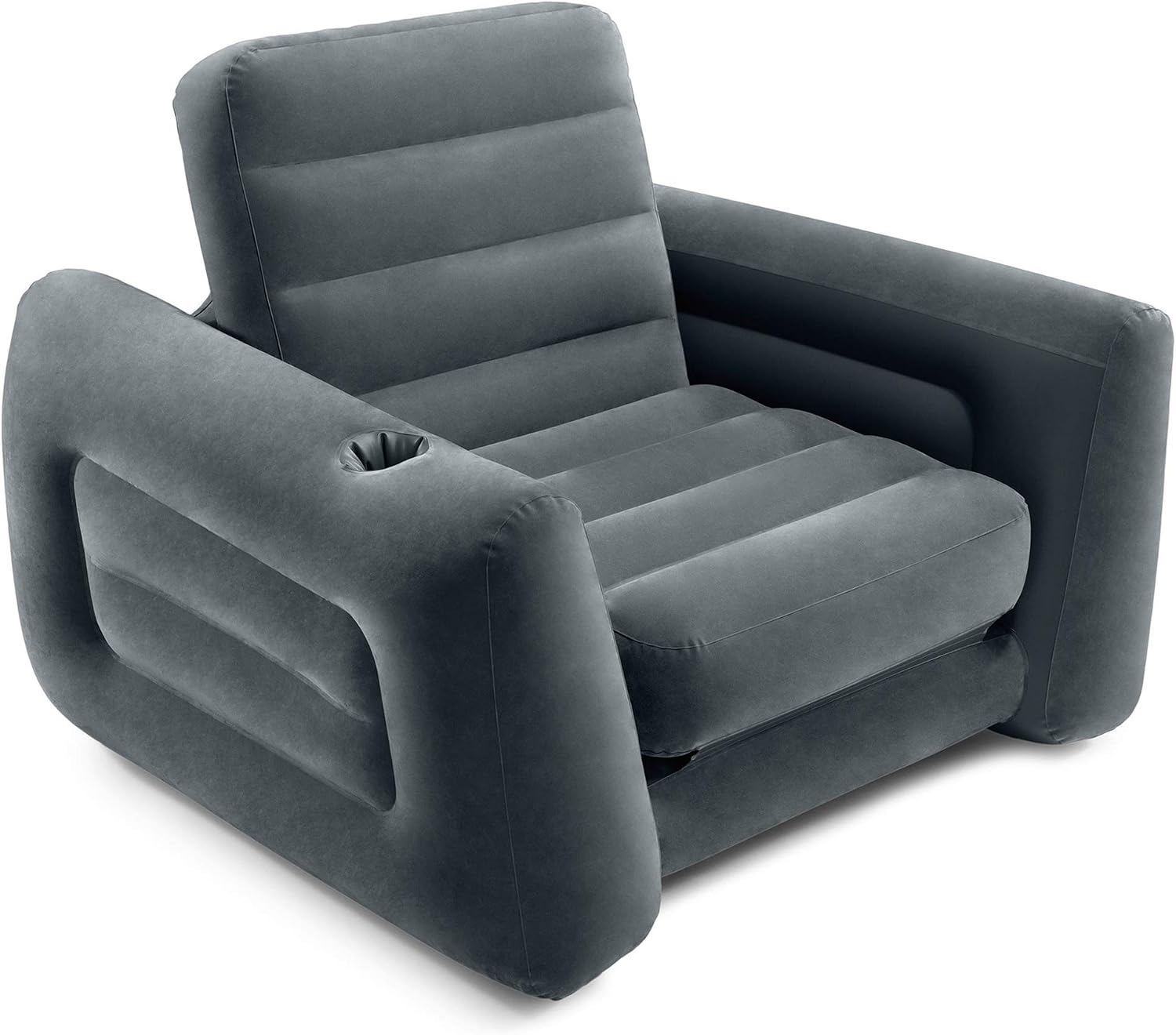 Intex 2 in 1 Inflatable Pull Out Sofa Chair and Twin Air Bed Mattress with Cup Holders for Indoor and Outdoor Use for Adults (3 Pack), Charcoal