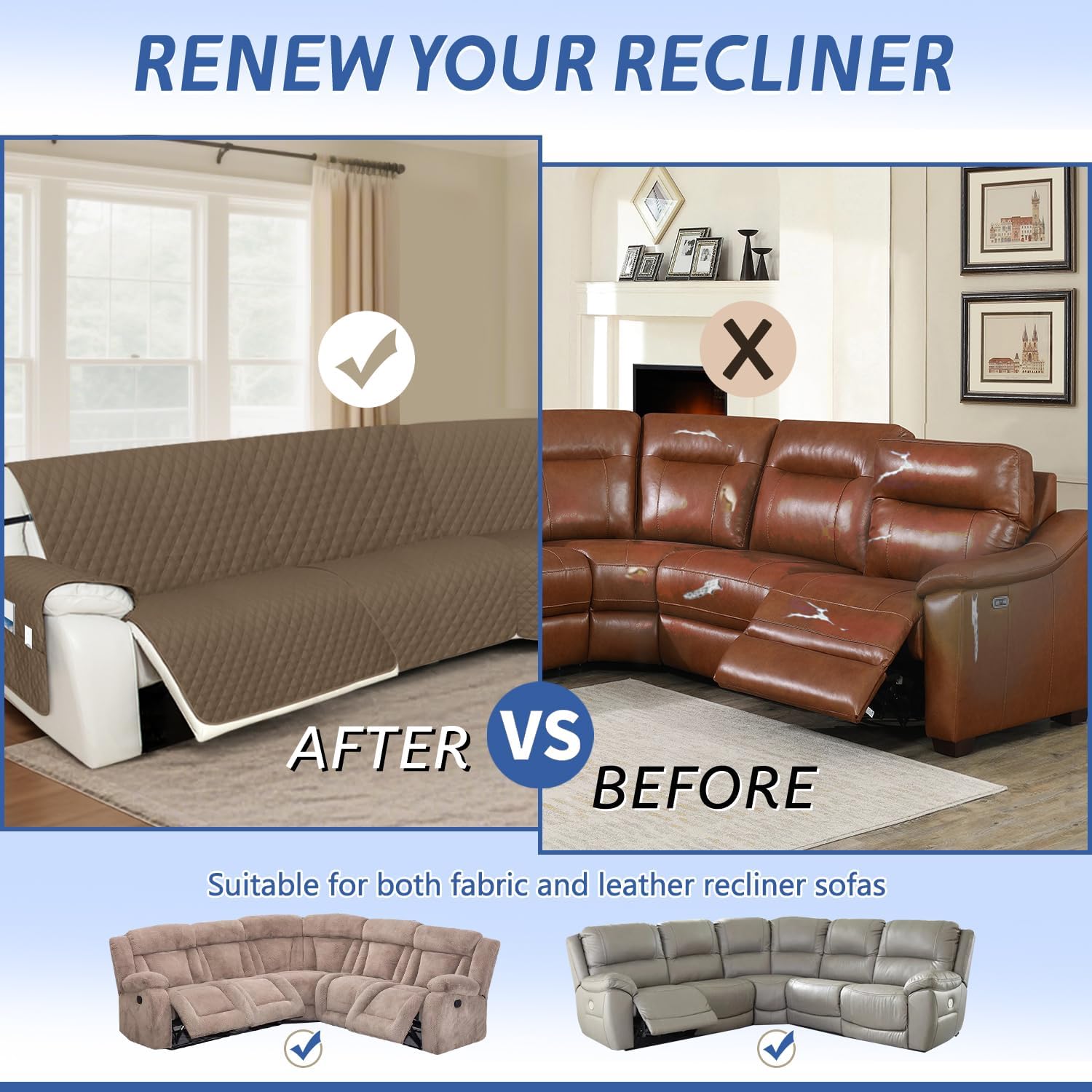 Arfntevss Recliner Sectional Couch Covers 1OO% Waterproof L Shape Sofa Cover for Reclining L Shaped Sectional Slipcover for Dog Washable Corner Furniture Protector (XXL 5 Seat Cover, Light Brown)