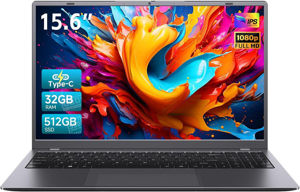 15.6' Laptop, 32GB RAM 512GB SSD, Pentium 6500Y Processor (Beat N5095, Up to 3.4GHz), Laptop Computer with FHD IPS Display, Dual Band Wi-Fi 5, BT 5.0, USB-C, HDMI, Webcam, Long Lasting Battery