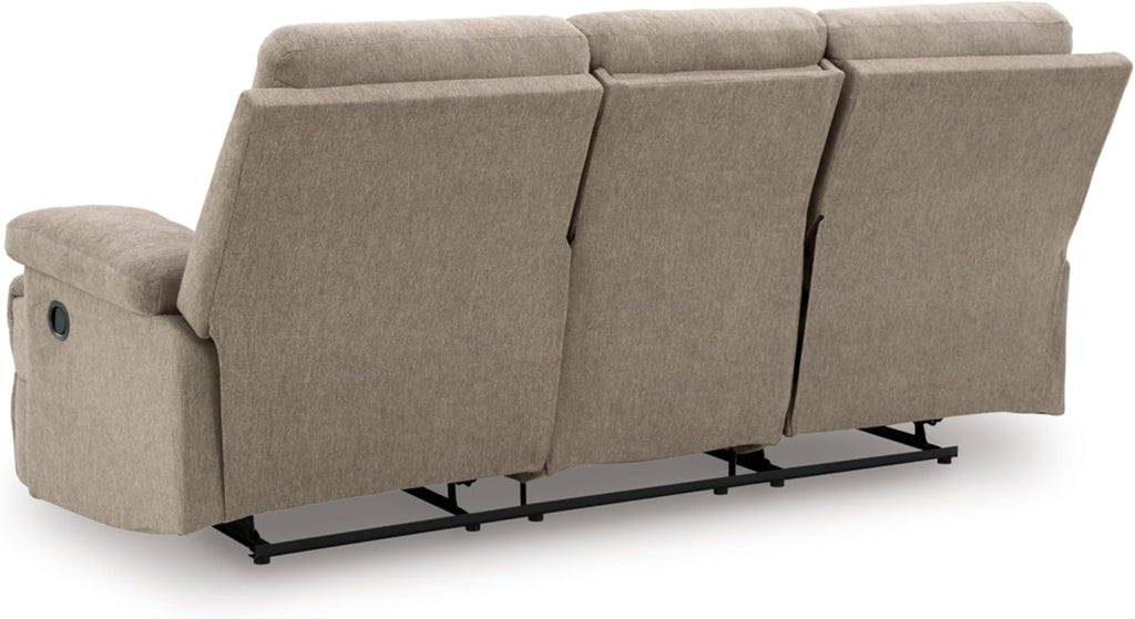 Signature Design by Ashley Yarrow Lane Classic Chenille Manual Pull Tab Reclining Sofa with Drop Down Table and USB Charging, Light Brown