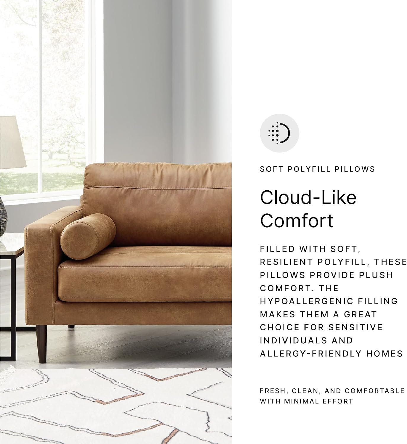 Signature Design by Ashley Telora Faux Leather Sofa, 2 Bolster Pillows, Loose Cushions, Faux Wood Finish Accent Legs, 85' W x 35' D x 35' H, Dark Brown