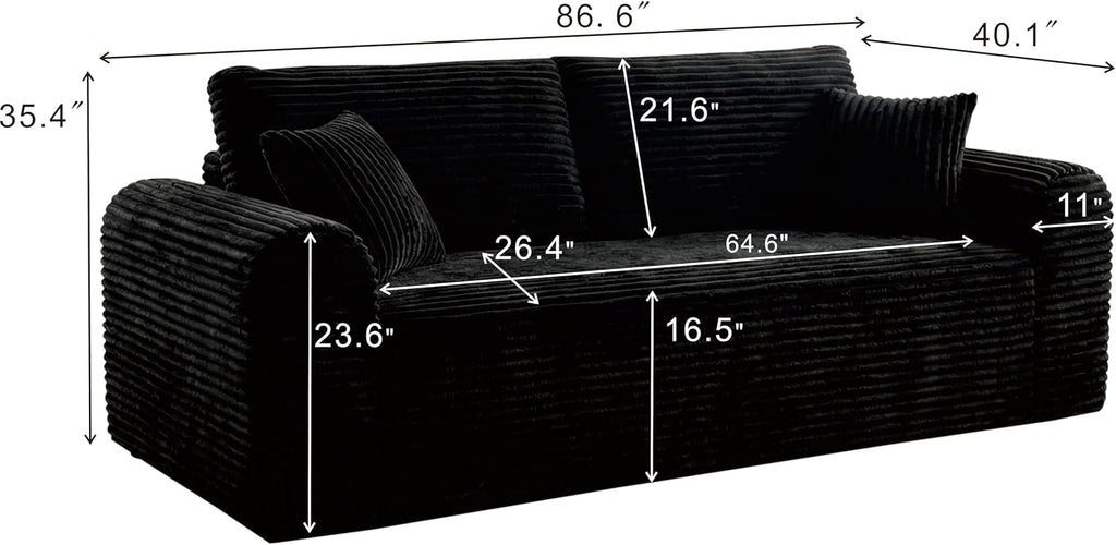 Modern 3 Seater Cloud Loveseat Sofa Couch in a Box - 86.6'' High-Density Foam Boneless Love Seat Sofa with Deep Seating and Wider Rolled Armrest for Living Room | Breathable material, Anti-slip