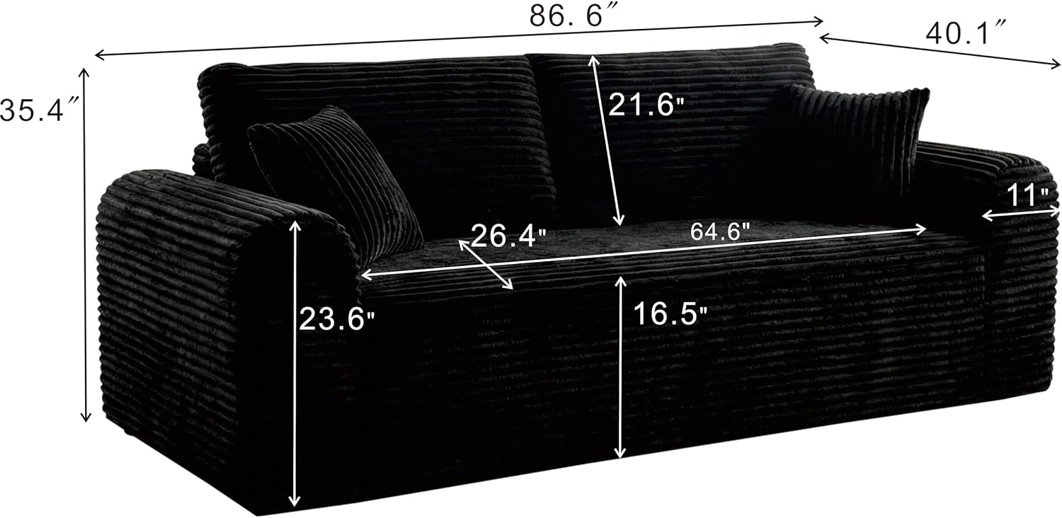Modern 3 Seater Cloud Loveseat Sofa Couch in a Box - 86.6'' High-Density Foam Boneless Love Seat Sofa with Deep Seating and Wider Rolled Armrest for Living Room | Breathable material, Anti-slip