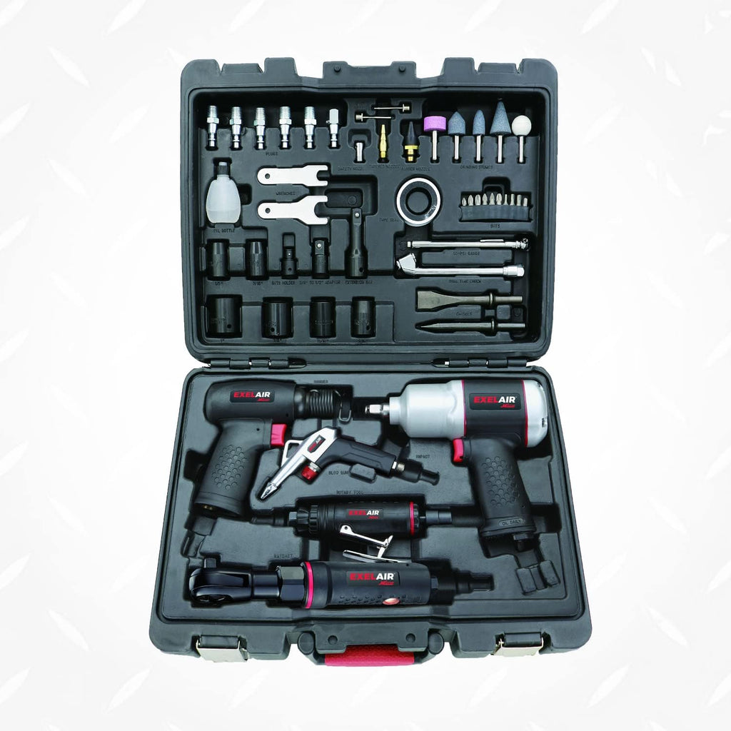 EXELAIR by Milton 50-PC Light-weight Composite Automotive Air Tools with High Torque Impact Wrench, Ratchet, Die Grinder, Air Hammer & Blow Gun