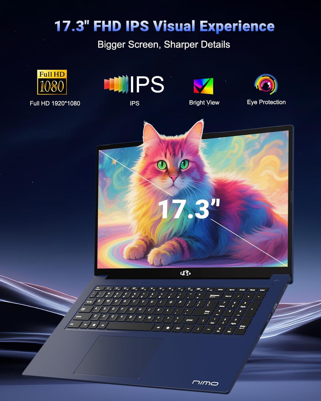 NIMO 17.3' Light-Gaming-Laptop, 8 Cores AMD Ryzen 7 8745HS 16GB DDR5 RAM 512GB SSD (Beat R9 6900HX, up to 4.9GHz) Radeon 780M GPU IPS FHD Computer with 100W Type-C Fingerprint, Backlit Keyboard
