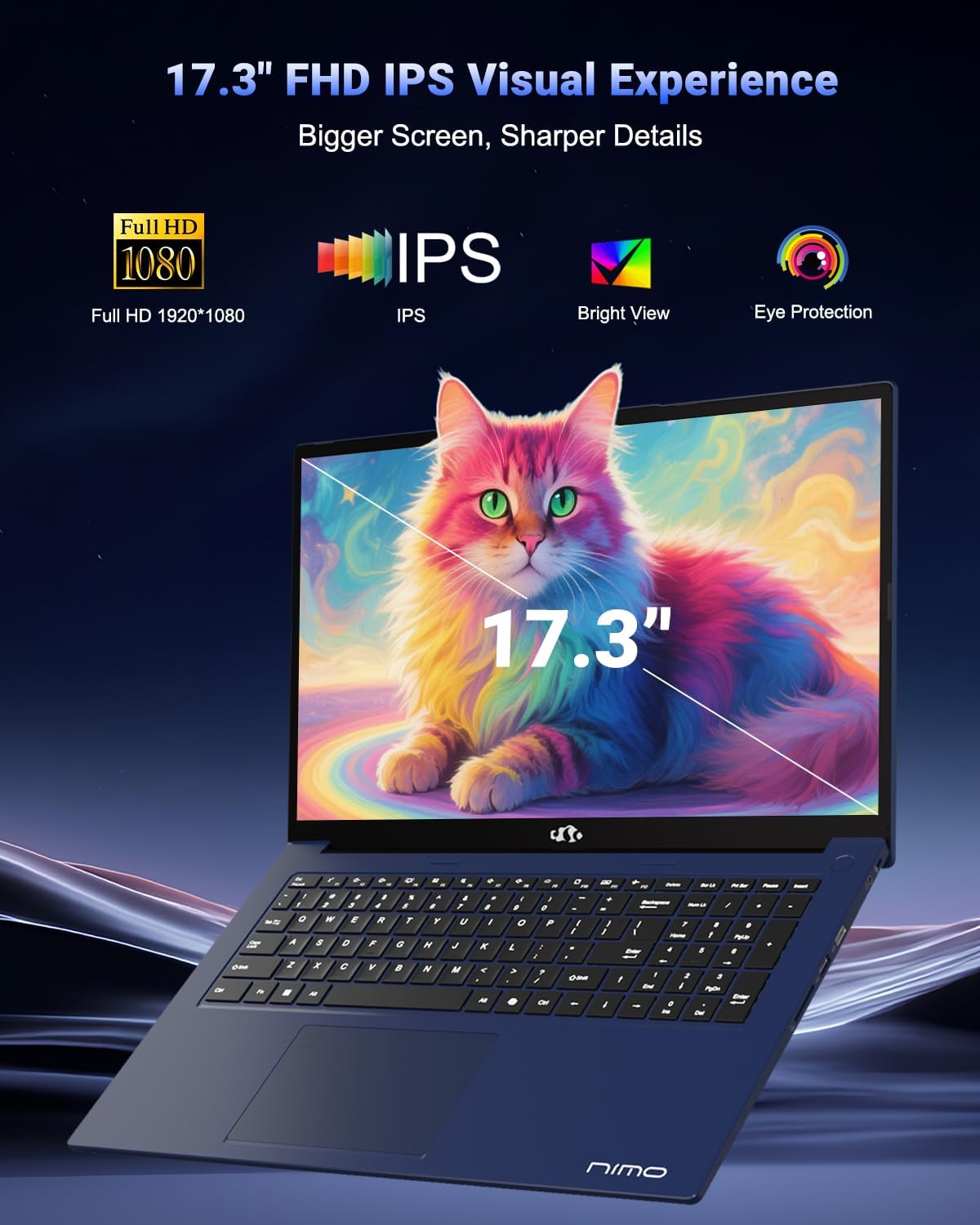 NIMO 17.3' Light-Gaming-Laptop, 8 Cores AMD Ryzen 7 8745HS 16GB DDR5 RAM 1TB SSD (Beat R9 6900HX, up to 4.9GHz) Radeon 780M Graphics IPS FHD Computer with 100W Type-C Fingerprint, Backlit Keyboard