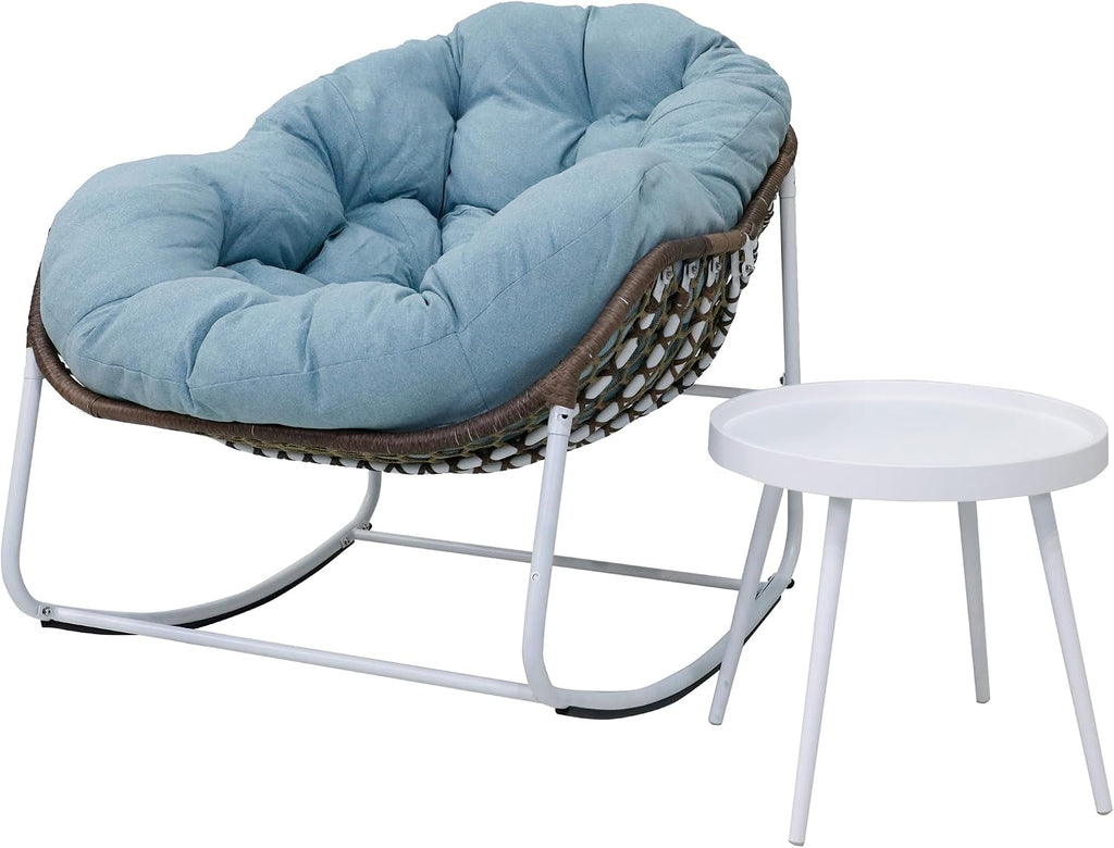 Modern Rocking Chair with Side Table Set, 2-Piece Patio with Soft Cushion & Side Table, 330 LBS Capacity, All-Weather Balcony Furniture