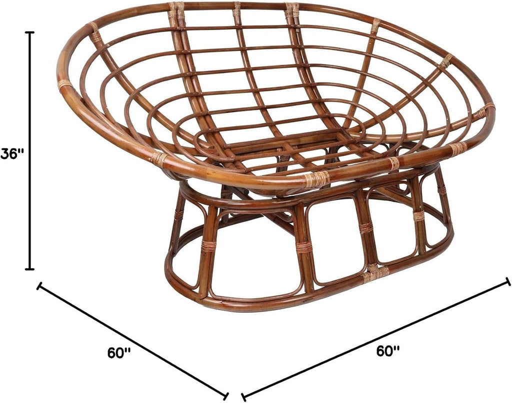 Maykoosh Rattan Double Papasan Chair with Twill Cushion - Bohemian Style Seating Chocolate