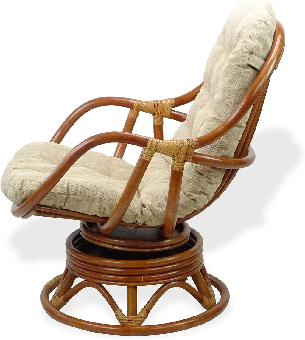 Lounge Swivel Rocking Bali Chair ECO Natural Rattan Wicker Handmade Cognac with Cream Cushion