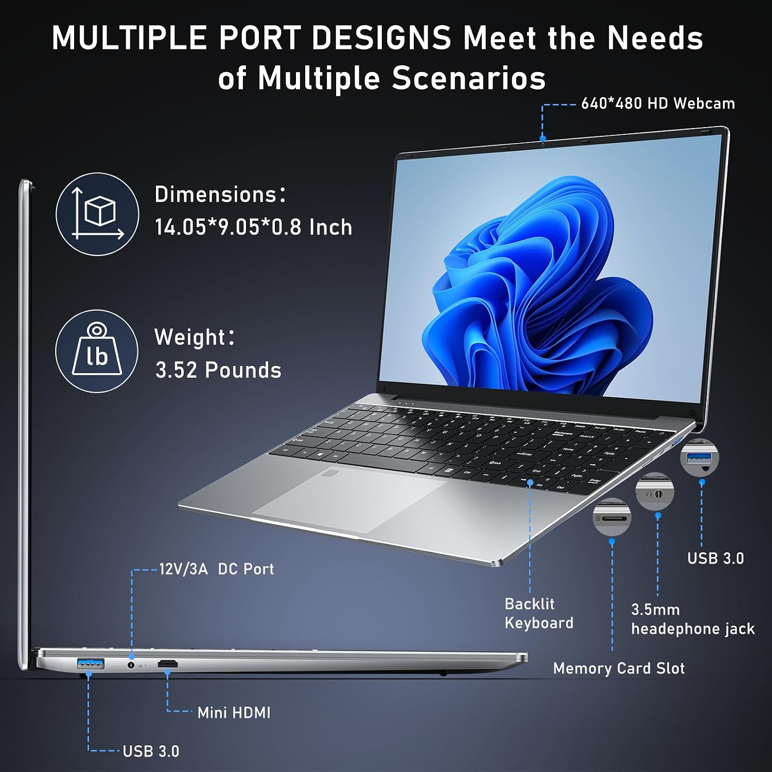NAIKLULU Gaming Laptop,Window 11 Pro Laptop Computer, 15.6 Inch Lap Top，16GB RAM 512GB SSD,1920 * 1080 Display,WiFi 5,BT5.0,N5095 Processor(up to 2.9Ghz),Backlit Keyboard,Fingerprint Unlock