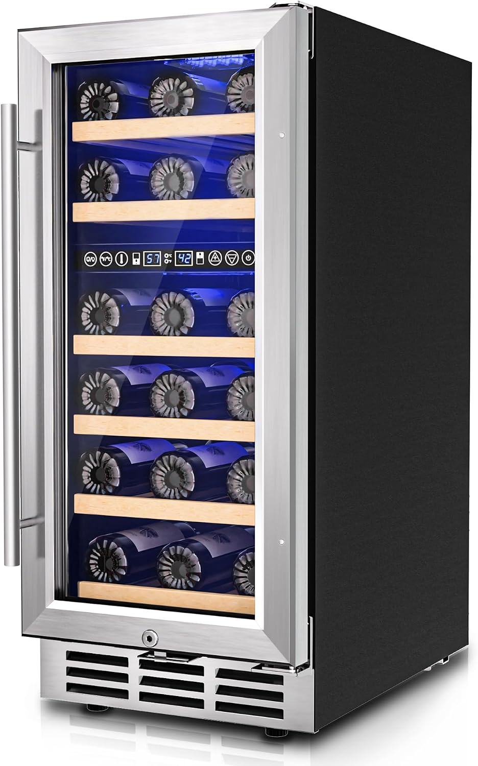 Icyglee 15 Inch Dual Zone Wine Fridge, 30 Bottles Under Counter Wine Cooler Refrigerator with Double-Layer Glass Door for Home Office Bar, Built-in Wine Refrigerator with security lock,40-65°F