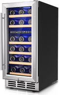 Icyglee 15 Inch Dual Zone Wine Fridge, 30 Bottles Under Counter Wine Cooler Refrigerator with Double-Layer Glass Door for Home Office Bar, Built-in Wine Refrigerator with security lock,40-65°F