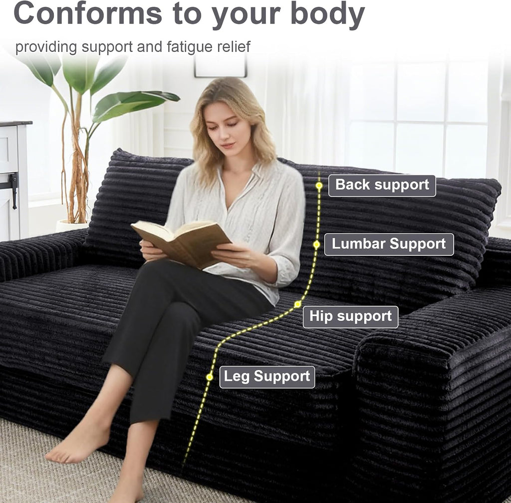 GNIXUU 71' Corduroy Cloud Loveseat Sofa, 2 in 1 Convertible Sleeper Sofa with Fixed-Shape Frame, Comfy Folding Boneless Love Seat Couches for Living Room, Apartment, Small Spaces Drak Grey