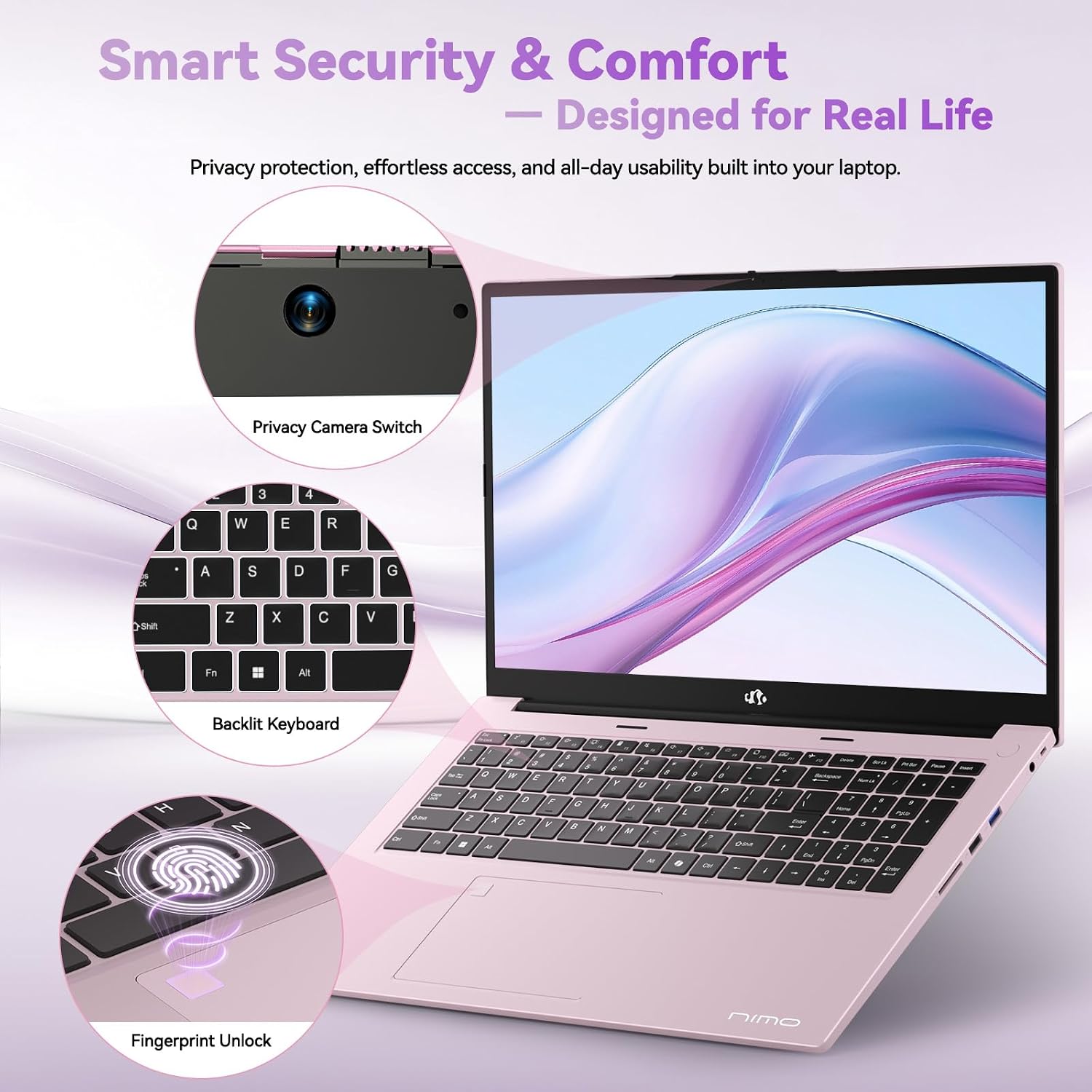 NIMO 17.3' Business-Laptop, AMD Ryzen 7 7735HS (8C/16T), 64GB RAM 2TB NVMe SSD, Radeon 680M for Light Gaming, PD 100W Type-C WiFi-6E BT5.2 Fingerprint Unlock Backlit Keyboard for Working & Student