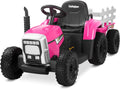 Kidzone 12V7AH Premium Version w/EVA Treaded Tires Dual 35W Motors Boost Power Torque Remote Control Electric Tractor w/Trailer Toddler Ride On Toy 3-Gear-Shift, 7-LED Lights Bluetooth,Pink