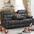 Dresegmt Loveseat Recliner Sofa, Flip Middle Backrest Design PU Leather 3 Seat Reclining Sofa with Storage Drawer, Manual Couch for Living Room/RV (Gray, PU)