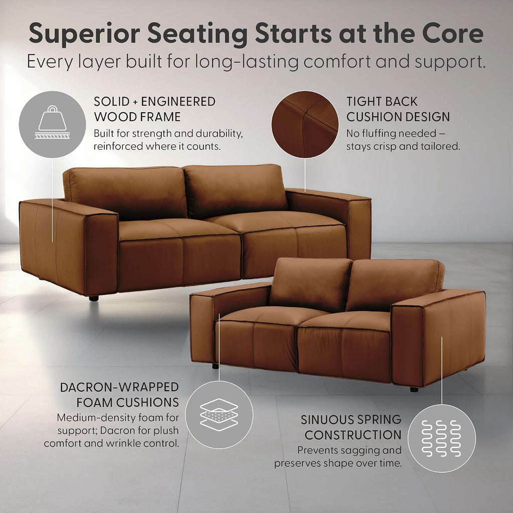 Clayton 2-Piece Leather Living Room Set in Anthracite Gray or Ochre