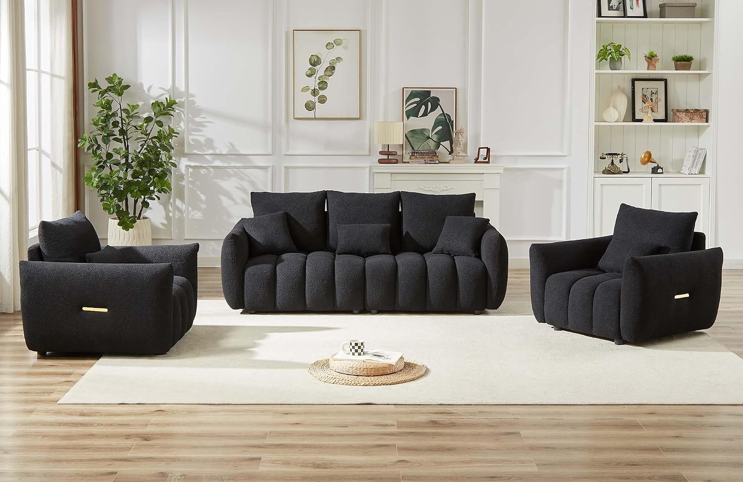 Antetek 35' Modern Accent Single Sofa Chair, Comfy Deep Seat Teddy Living Room Chair, Leisure Boucle Reading Sofa Arm Chair for Bedroom, Office, Apartment, Black