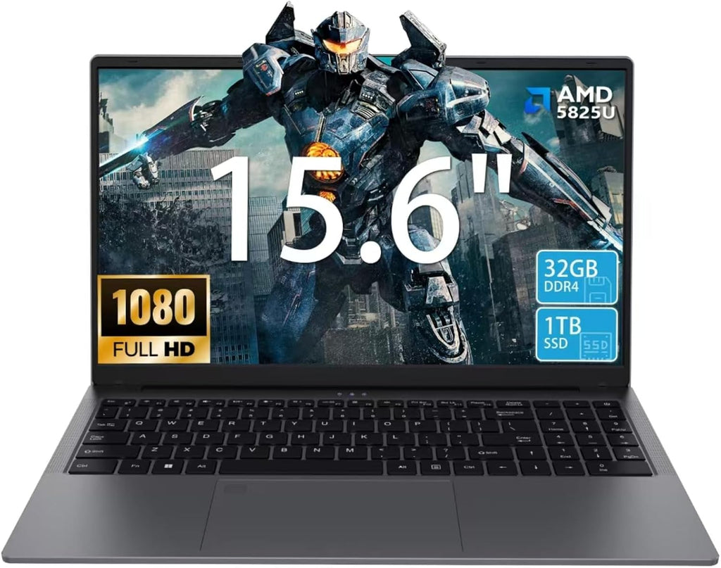 15.6 Inch Gaming Laptop - AMD Ryzen 7 5825U Processor (8C/16T,2.0-4.5GHz),AMD Radeon Graphics,32GB DDR4 RAM 1TB NVMe SSD Laptop Computer with Backlit KB,Fingerprint Reader,Webcam Switch (32GB | 1TB)