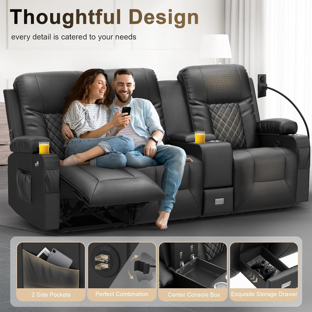 YONISEE 3 Seat Recliner Sofa, Large Reclining Sofa with Storage Console, Manual Reclining Chair with USB Ports, 2 Cell Phone Holder, 3 Seater Loveseat Recliner Couch for Living Room