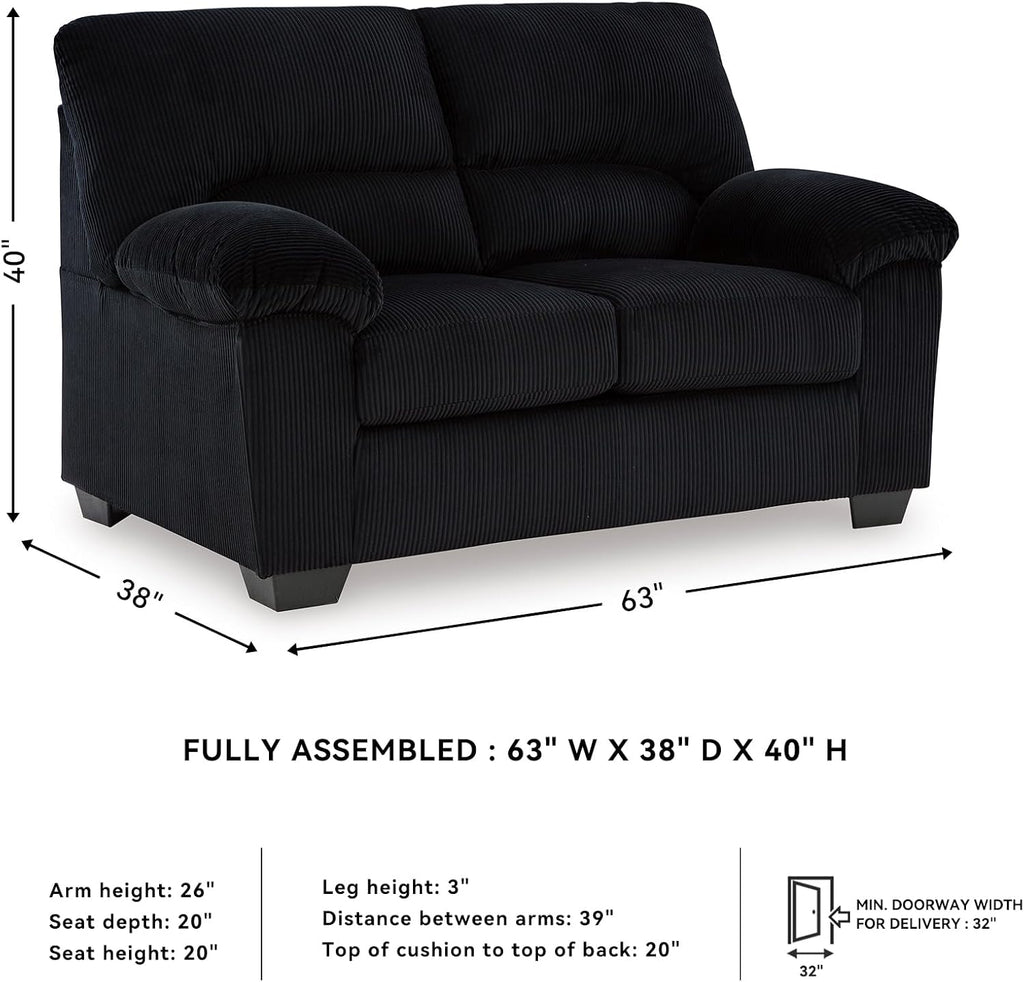 Signature Design by Ashley SimpleJoy Modern Loveseat for Living Room, Black