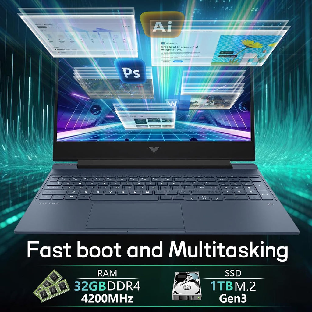 HP Victus 15 Gaming Laptop,Intel Core i7-13620H(10C/16T), NVIDIA GeForce RTX 4060,15.6'FHD Display Laptop Computer,32GB RAM 2TB NVMe SSD with Webcam,Backlit KB,Type_C,Wi-Fi 6,Windows 11 Pro