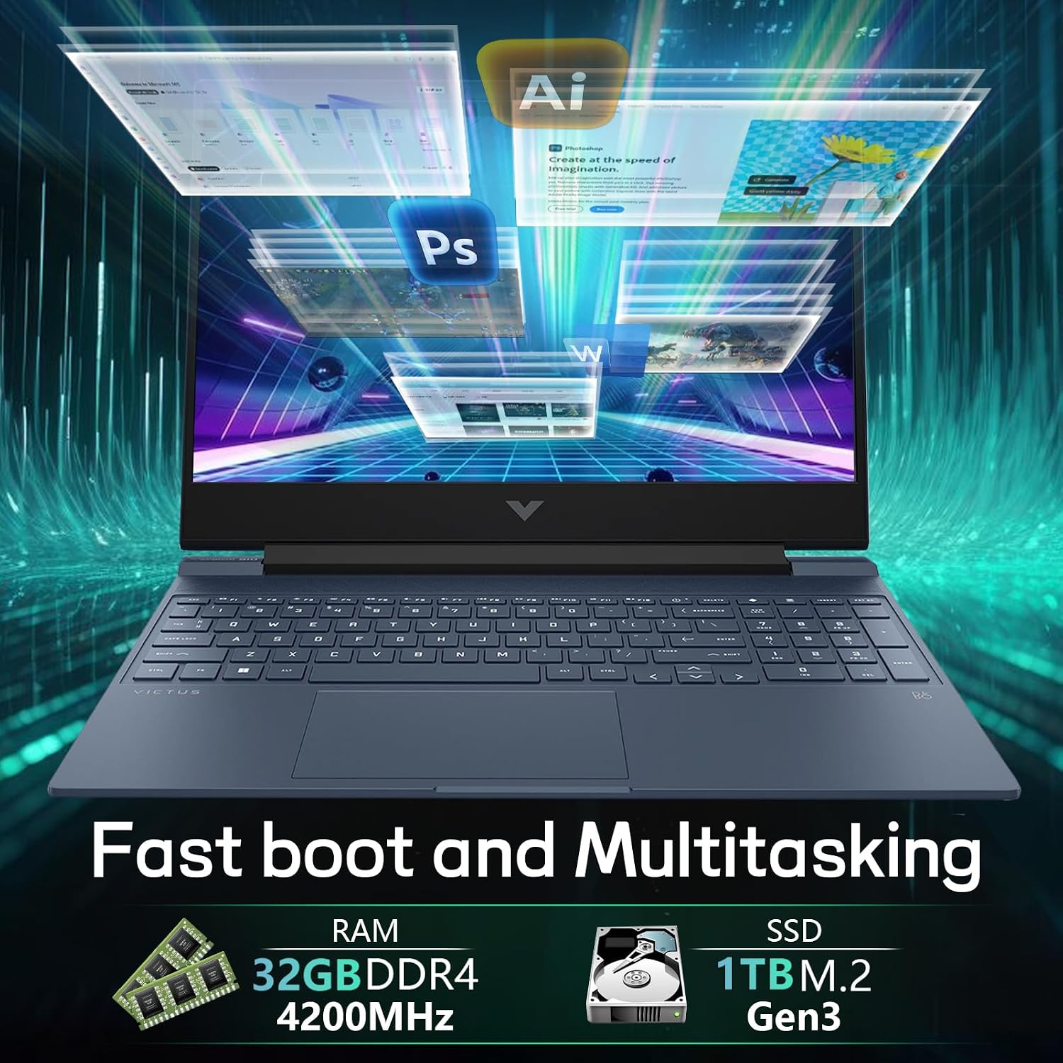 HP Victus 15 Gaming Laptop,Intel Core i7-13620H(10C/16T), NVIDIA GeForce RTX 4060,15.6'FHD Display Laptop Computer,32GB RAM 2TB NVMe SSD with Webcam,Backlit KB,Type_C,Wi-Fi 6,Windows 11 Pro
