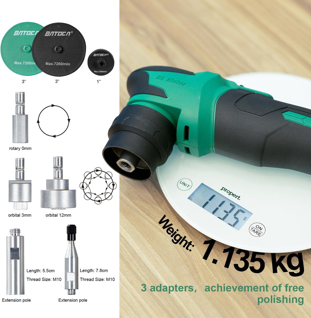 BATOCA S4 Cordless Multi-Polisher-Set, with 2Pcs 12V 2.5Ah Batteries, RO&DA Car Buffer Polisher, 1&3inch Mini Brushless Polisher for Car Detailing, Complete Accessories Kit
