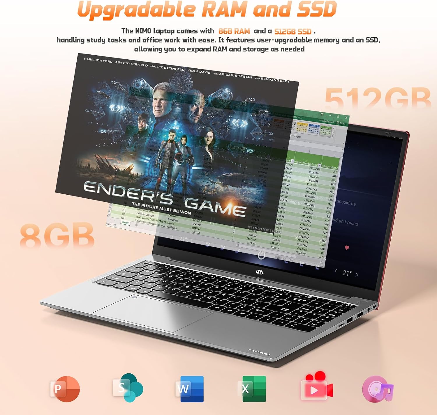 NIMO 15.6' IPS FHD-Student-Laptop, 8GB RAM 512GB SSD Intel N150(Beat i3-10110U, Up to 3.6GHz) Computer with 65W Type-C, Fingerprint, Backlit Keyboard, Wi-Fi 6, BT5.2, for Business and Home
